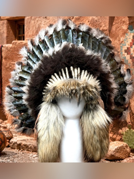 Other - Navajo Coyote Eagle Feather Halo Headress